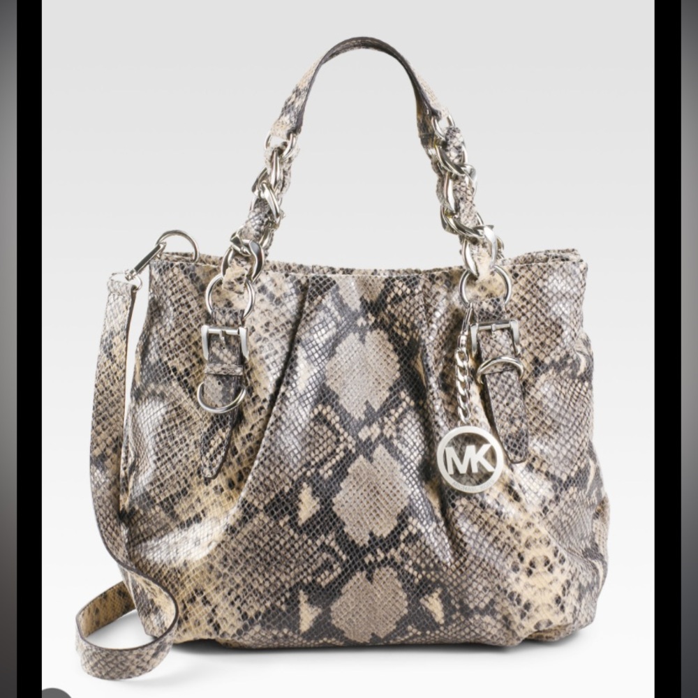 Michael Kors Beige Python Embossed Leather Satchel Purse